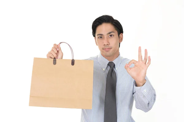 Mężczyzna Trzymający Torbę Zakupy — Zdjęcie stockowe