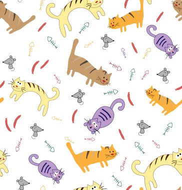 Sorunsuz şirin kedi desen. Vektör çizim Eps10