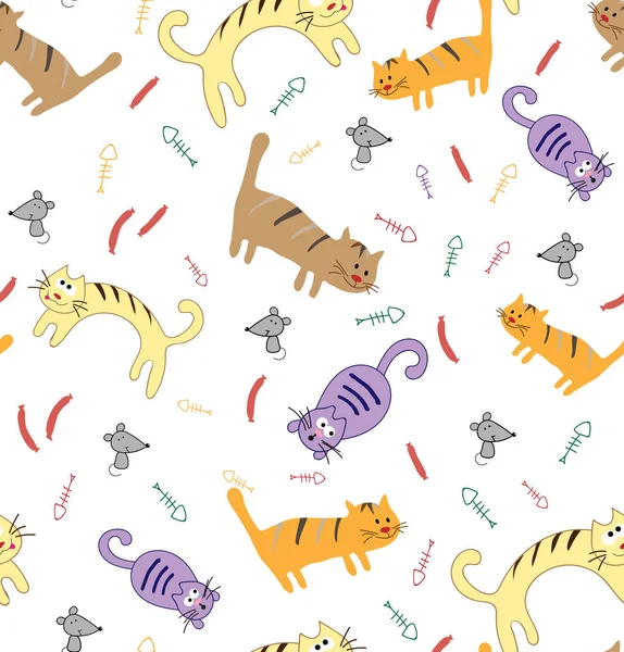 Sorunsuz şirin kedi desen. Vektör çizim Eps10