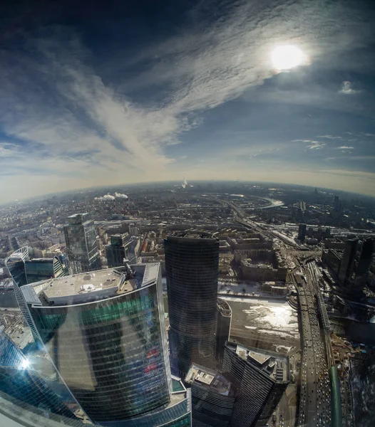 Aerial view of Moscow, Russia downtown with Moscow City international business center skyscrapers — Stock Photo, Image
