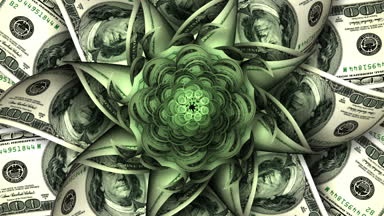 Şu yeni gelişen bir çiçek şeklinde Amerikan Doları. İlmekledi. 3D animasyon.