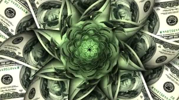 American Dollars In The Form Of A Blossoming Flower. Looped. 3D Animation.