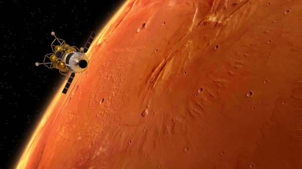 Débarquement de la Station Spatiale et passage sur la planète Mars. Animation 3D .