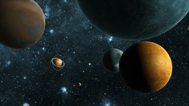 太陽系外惑星のための検索 別の惑星間宇宙空間で飛行 アニメーション 3840 2160 — ストック動画