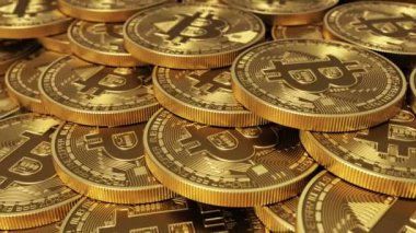 Sanal sikkeleri Bitcoins. Kesintisiz döngü. 3D animasyon.