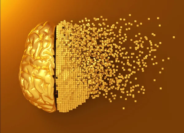 Desintegração do cérebro digital dourado — Fotografia de Stock
