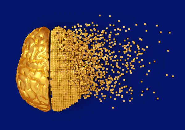Rozpadu złoty Cyfrowy mózg na niebieskim tle — Zdjęcie stockowe