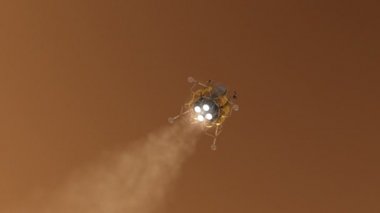 Gezegen Mars'ta iniş modülü. Gerçekçi 3d animasyon.