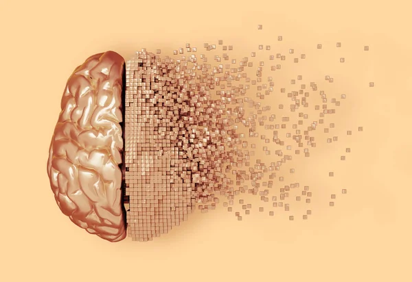 Desintegração do cérebro digital no fundo do pêssego — Fotografia de Stock