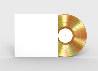 Altın vinil kaydı ve beyaz kağıt çalışması