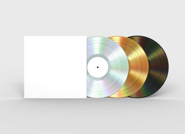 Platin, altın ve siyah vinil kayıtları ve beyaz kağıt servis talebi