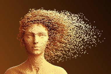 Altın Pixelated Başkanı kadın ve 3d piksel olarak saç