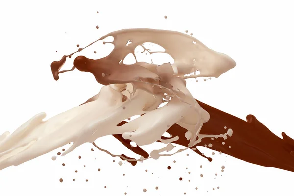 White Milk And Chocolate Splashing Isolated On White Background — Stock Photo, Image