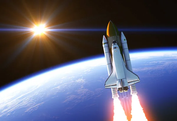 Space Shuttle In de stralen van de zon — Stockfoto