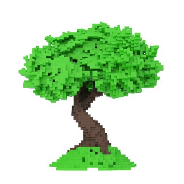 Beyaz arka plan üzerinde dijital Pixelated ağaç izole