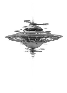 Futurictic Sky Station beyaz arka plan üzerinde Izole.