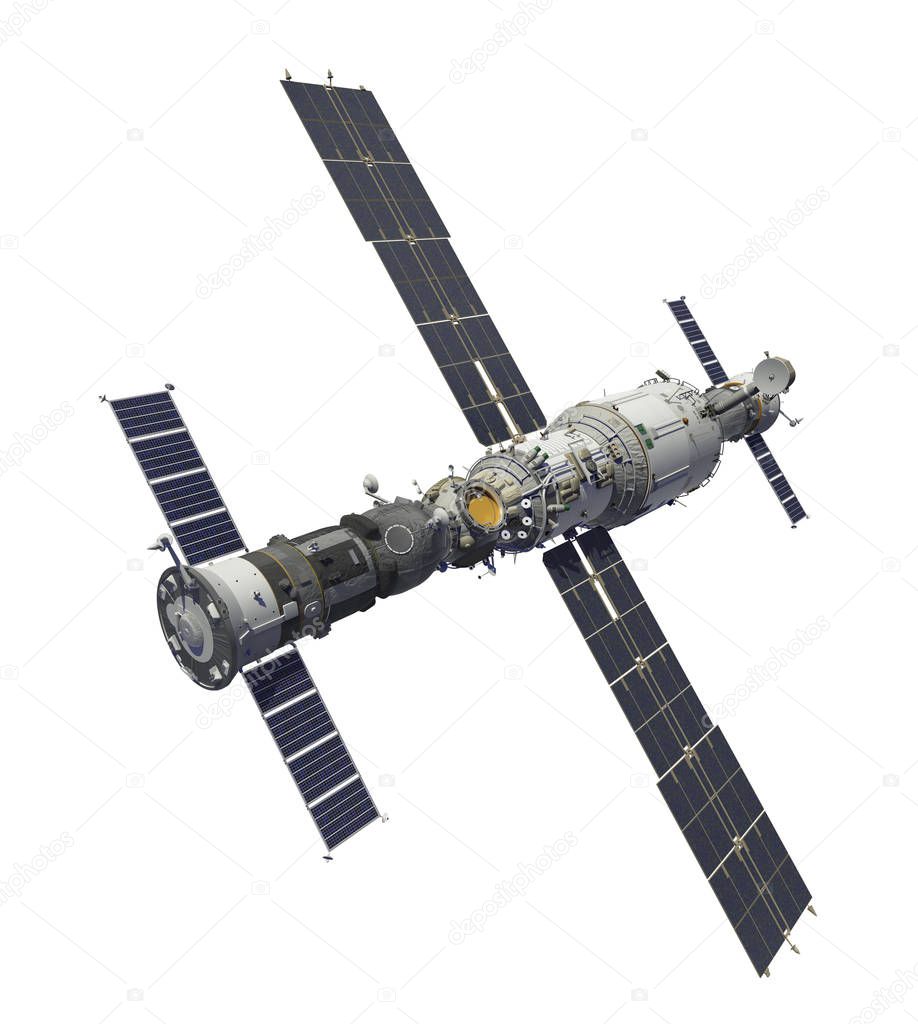 Spacecrafts And Space Station Isolated On White Background