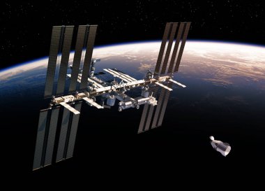 Ticari Uzay Aracı Ve Uluslararası Uzay İstasyonu Yörüngedeki Dünya