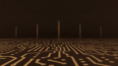 Baskılı Devre Kartı Üzerinde Beş Sanal Sikke Bitcoins Görünümü. 3d Animasyon.
