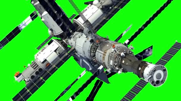 緑の画面上の宇宙ステーション 3Dアニメーション — ストック動画