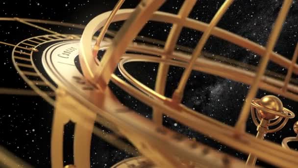 Yıldız Patlamasının Kara Arkaplanında Armillary Sphere Animasyon Kusursuz Döngülü — Stok video