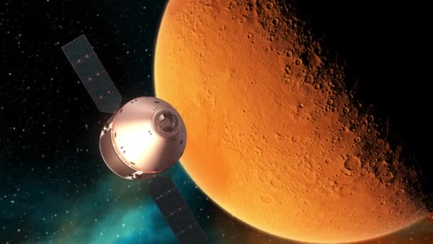 Capsule van interplanetair ruimtestation rond planeet Mars — Stockvideo