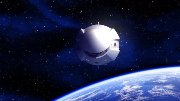 Kereskedelmi űrhajó keringési pályája Föld és megnyitja dokkoló nyílás — Stock videók