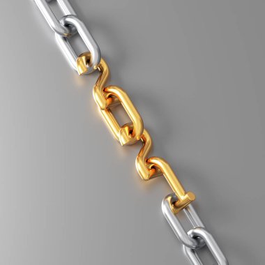 Altın elementli zincir 2021 numaralı formda. 3B Görüntü.