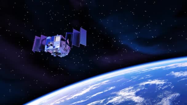 Laserwapen van de Aarde vernietigt satelliet in de ruimte — Stockvideo