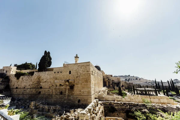 Jeruzsálemi Nyugati Fal Megtekintése Aksza Mecset Jeruzsálem Régészeti Park Izrael — Stock Fotó