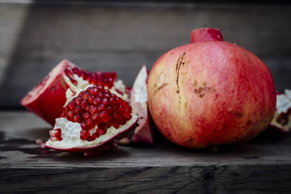 Fresh Pomegranate Wooden Background — Stock Photo, Image