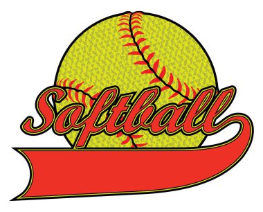 Softball ile Banner ve dokulu topu, adınız veya takım adı için bir banner dahil olmak üzere bir softball tasarımın bir örnek var. Siz veya ekibiniz tarafından t-shirtler, el ilanları, reklamlar, formaları veya herhangi bir promosyon malzemeleri için kullanılabilir.