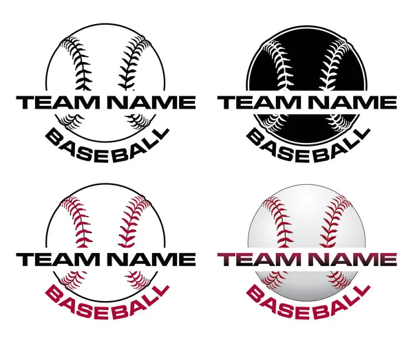 Baseball Designs Team Name Illustrazione Quattro Versioni Disegno Baseball Che — Vettoriale Stock