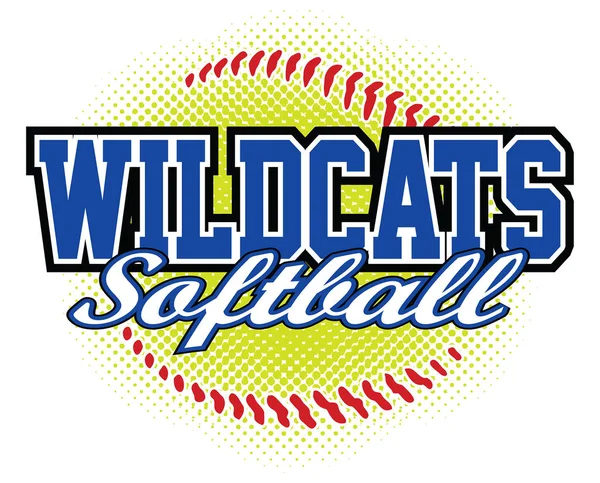 Wildcatsソフトボールデザインは チームテキストと背景に様式化されたソフトボールのグラフィックを含む野良猫のマスコットデザインテンプレートです チームや学校のTシャツ プロモーションや広告のための素晴らしい — ストックベクタ