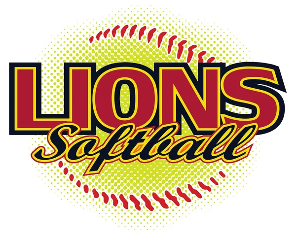Lions Softball Tasarım Takım Metni Arka Planda Stilize Softball Grafik — Stok Vektör