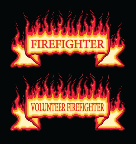 Tfaiyeci Firefighter Fire Flame Straight Scroll Itfaiyeci Gönüllü Itfaiyeci Metninin — Stok Vektör
