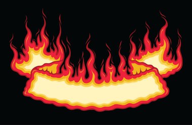 Fire Flame Banner Bottom Arch Scroll alt kemer alevli parşömeninin kendi metnin için açık alanı olan bir illüstrasyonudur. İtfaiyeciler, barbeküler, barbeküler ve partiler için harika bir reklam. Vektör biçimini düzenlemek kolaydır.