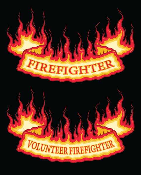 Tfaiyeci Firefighter Flame Banner Bottom Arch Scroll Itfaiyeci Gönüllü Itfaiyeci — Stok Vektör