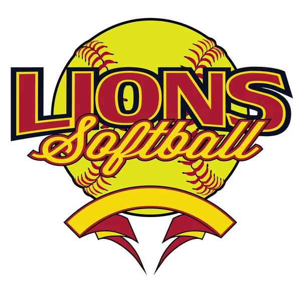 Lions Softball Design Banner Ball Mall För Teamdesign Som Innehåller — Stock vektor