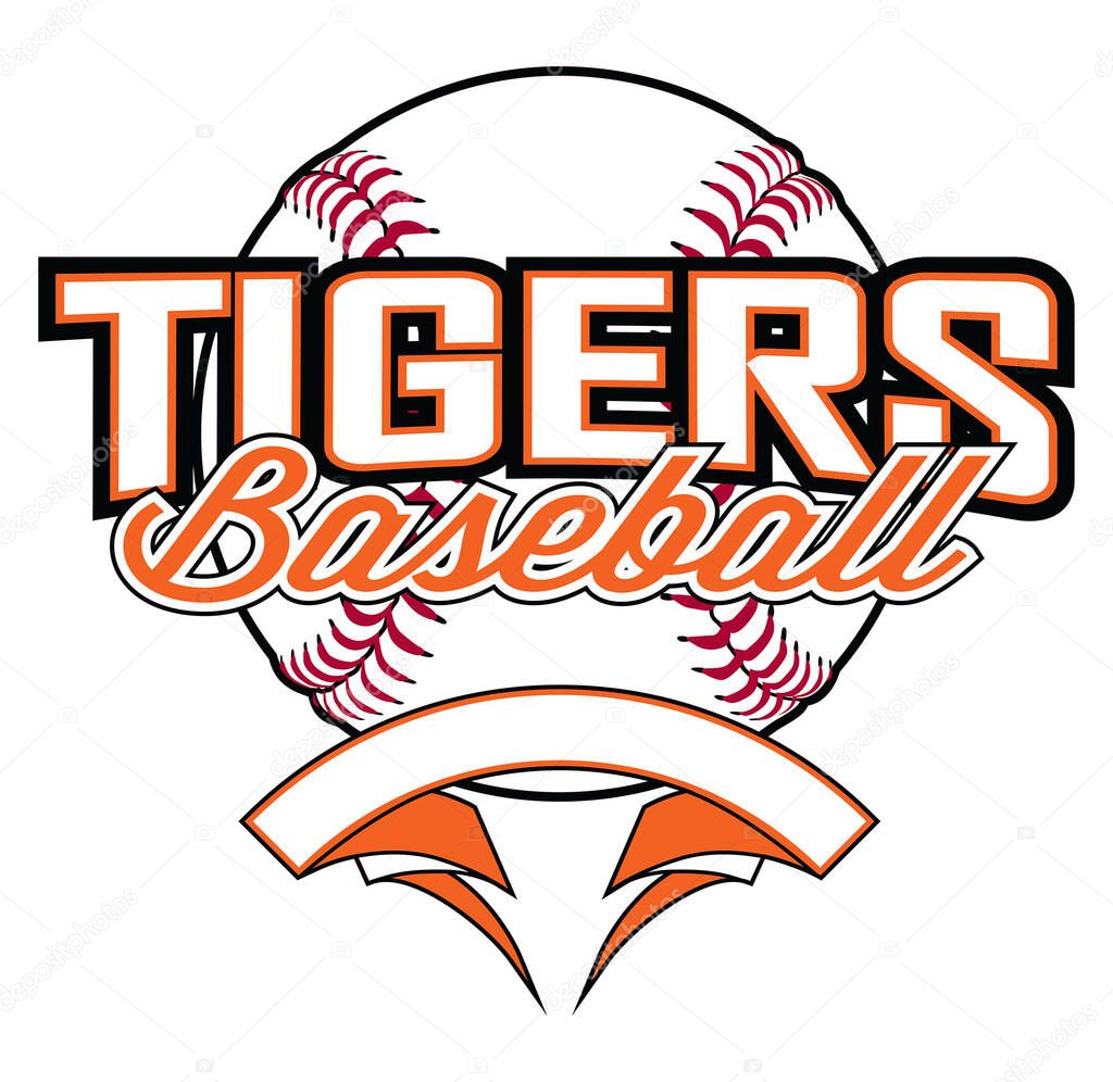 Tigers Baseball Design With Banner and Ball is a team design template that includes a softball graphic, overlaying text and a blank banner with space for your own information. Great for advertising and promotion for teams or schools.