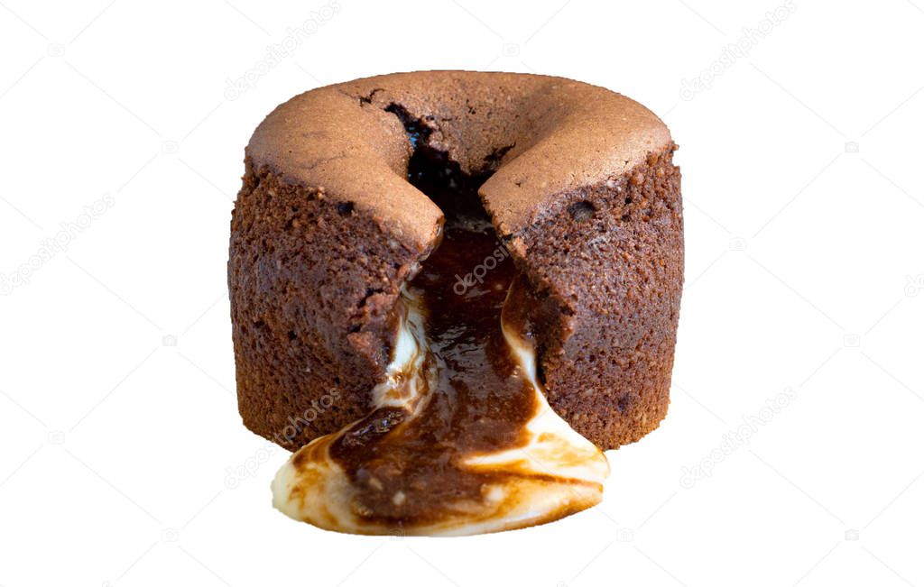CHOCOLATE AND VANILLA MOLTEN LAVA CAKE ISOLATED WITH WHITE BACKGROUND