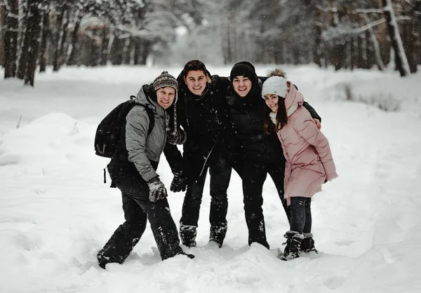Amici Felici Inverno Che Giocano Con Neve Nel Parco Ucraina — Foto Stock