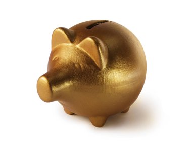 Küçük, altın beyaz arka plan üzerinde izole kumbara