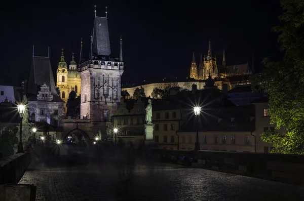 Prague Night End Charles Bridge Prague Castle Background — Stock Photo, Image