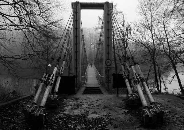 Jembatan Gantung Atas Danau Radun Dekat Walcz Polandia — Stok Foto