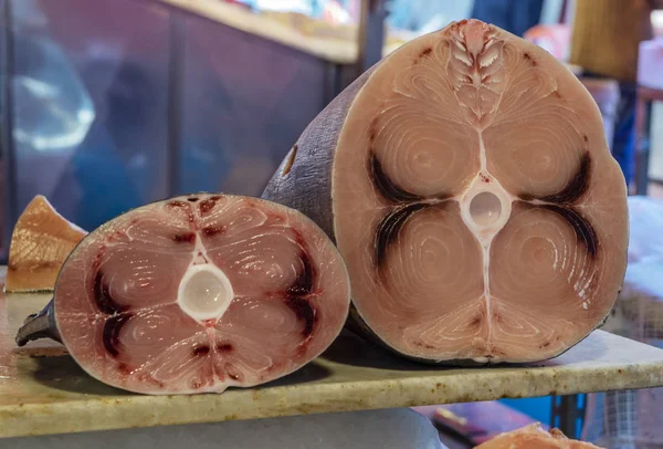 Two Cut Half Swordfish Displayed Market — Stock Photo, Image