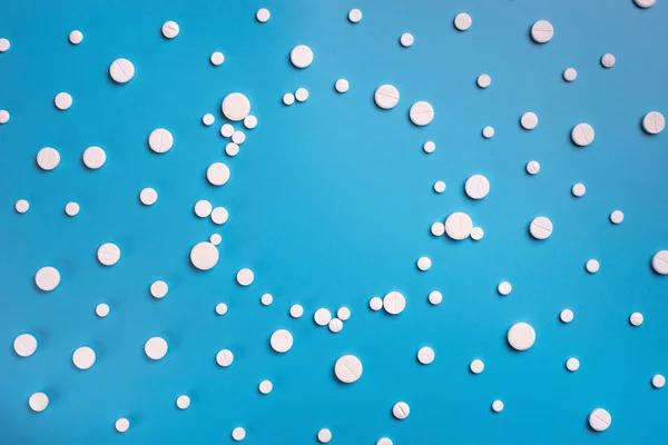 Pastillas Medicina Farmacéutica Tabletas Sobre Fondo Azul Copiar Espacio Para —  Fotos de Stock