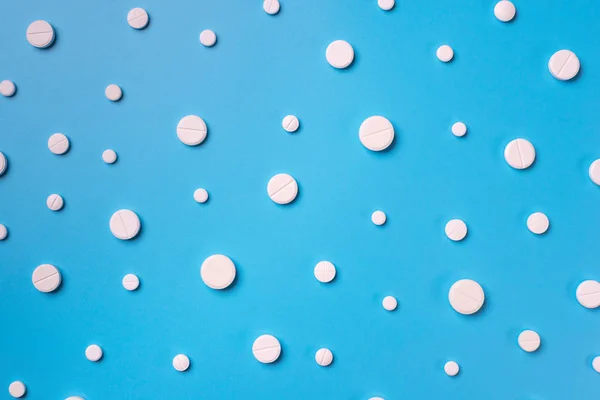 Laç Tıp Hap Tablet Mavi Zemin Üzerine Metin Için Yer — Stok fotoğraf