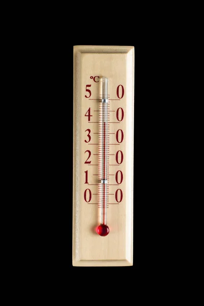 Termômetro para medição da temperatura do ar no fundo preto — Fotografia de Stock
