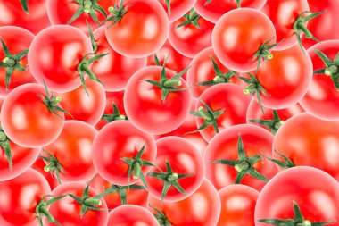 Vegetable pattern of red tomatoes on red background.
